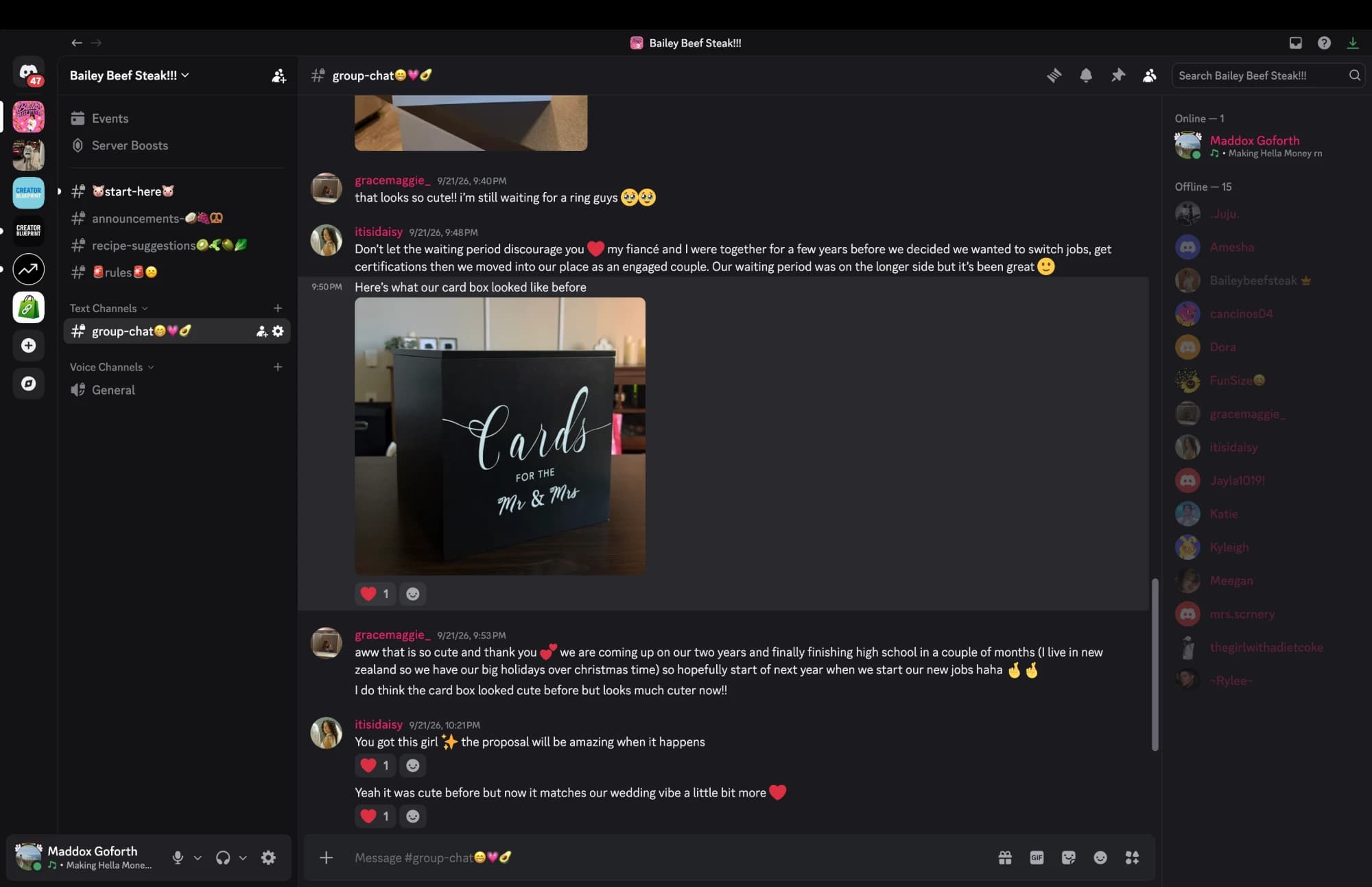 Members chatting in the Bailey Beef Steak community